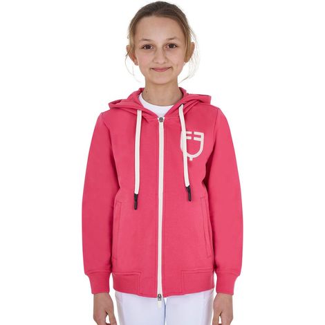 14 anni, Rosa Honeysuckle e bianco antico: Felpa equitazione per bambina con cappuccio e zip frontale in cotone (1/5)