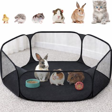 Parc de jeu pliable, respirant et transparent, convenant à l’intérieur et à l’extérieur, pour cochons d'Inde, lapins, hamsters, chinchillas et hérissons (1/5)