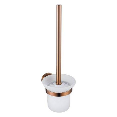 FugaFlow Eccelente Ensemble d'accessoires WC 3 pièces - porte-rouleau WC avec couvercle - brosse WC - crochet à serviette simple rond - Cuivre brossé (1/4)