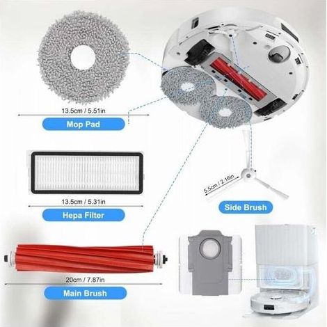Zubehörset kompatibel mit Roborock Qrevo S / MaxV / Pro – 1 Hauptbürste, 4 HEPA-Filter, 4 Wischpads, 6 Seitenbürsten, 4 Beutel (1/5)