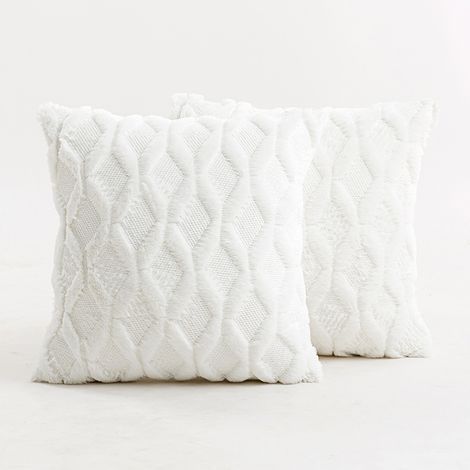 White,4545cm Set of 2 Decorative Wool Velvet Cushion Covers with Hidden Zipper - for Sofa, Bed, Couch (1/5)