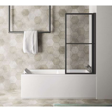 Polysan Kagera - Mampara de bañera neumática 71 cm, negro mate/cristal transparente 30336B