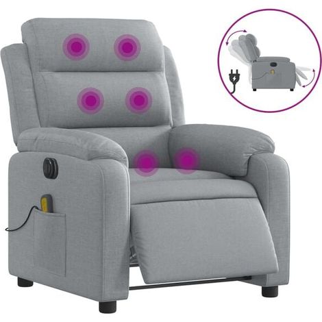 Fauteuil électrique massant en tissu gris clair – Siège relaxant avec fonction chauffage, massage 3D, inclinaison réglable et appui-tête amovible – Pour salon ou bureau (1/5)