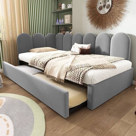 Canapé-lit 90 x 200 cm lit escamotable 90 x 190 cm velours gris sans matelas (1/5)