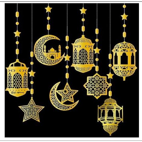 Ramadan-Girlande aus Goldpapier, Eid Mubarak-Dekoration mit Mond- und Sternenlaternen, Ramadan-Dekoration