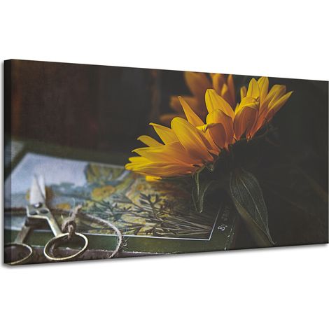 Leinwanddruck Sonnenblume und Buch 120x60 cm