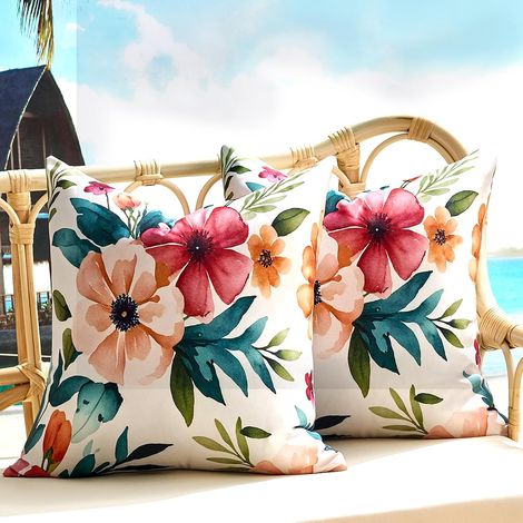 Housse de Coussin 50x50 d'Extérieur Imperméables 50x50cm à Motif Floral pour l'Été, Lot de 2, Taies d'oreiller Carrées Style Ferme pour Salon, Balcon, Canapé, Jardin, Terrasse, Maison 50x50 (1/5)