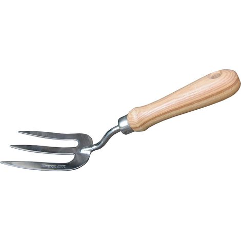 Fourche main inox 23 cm poli miroir manche frêne bois jardin (1/4)