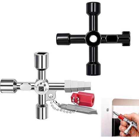 2 Pièces Universelles Multifonction 4 Voies, Croix Clef Triangle, Clé Universelle Multifonction, Clé Ouverture Compteur Eau, pour Compteurs d’Eau, Armoires Électriques et Utilisations Domestiques (1/5)