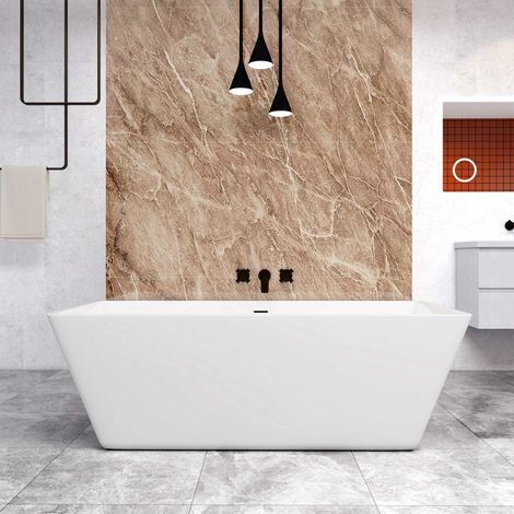 AICA Freistehende Badewanne 150×72cm Rechteckige weiße Acrylwannen, Komplett Set inkl. Wannenträger und Ablauf. (1/5)