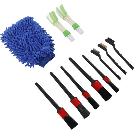Kit 11 brosses de nettoyage auto détaillant intérieur extérieur plastique jantes essuie-glaces vitres bleu (1/5)