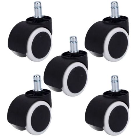 Lot de 5 Roulettes pivotantes JUMELÉE pour FAUTEUIL CAOUTCHOUC GRIS diamètre 50 mm à tige lisse 11x22 mm (1/5)