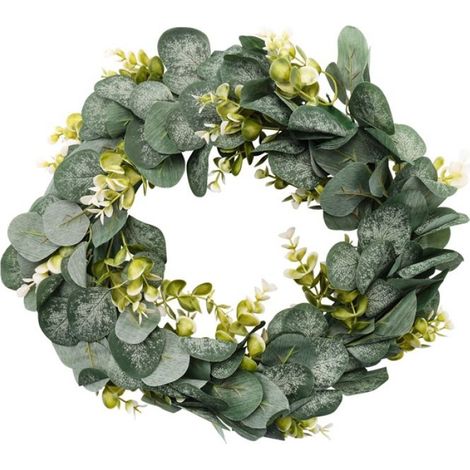 Couronne Eucalyptus - Diamètre 40 Cm - Décoration Porte Extérieure - Printemps Été - 1 Pièce (1/4)