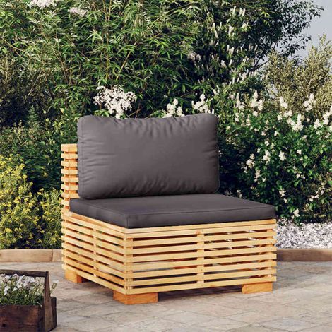 vidaXL Canapé central de jardin coussins Gris foncé Bois teck massif (1/5)