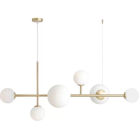 [NEUWERTIG] Hängeleuchte Joel Hängelampe Deckenlampe Deckenlicht Led Messing/Weiß 6 Flammig B-Ware
