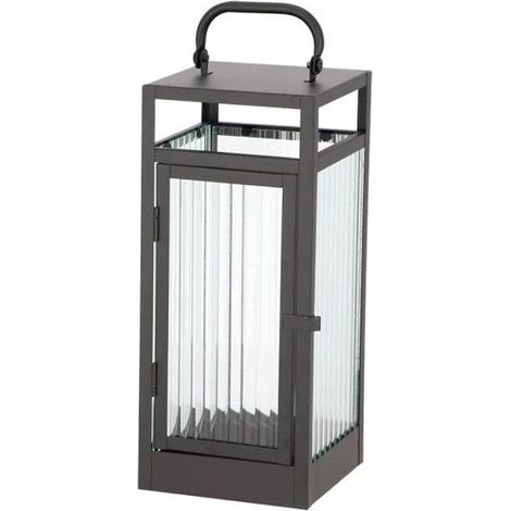 Lanterne Verre Strié S - Noir - 13,8 x 13,2 x H 35,6 cm - Livraison gratuite (1/4)