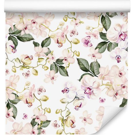Papel pintado con motivos de orquídeas para salón y dormitorio, 50x1000 cm. (1/5)