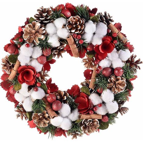 Ghirlanda Natalizia da Porta con Pigne Innevate e Fiori Ghirlanda di Natale Diametro 33 Centimetri (1/2)