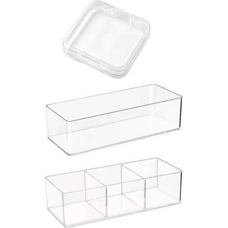 Organisateur de rangement rectangulaire empilable en acrylique transparent , plateau de tiroir multifonctionnel, salle de bain (1/5)