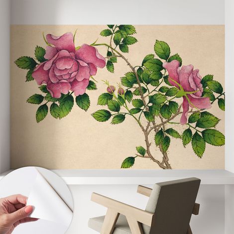 Papier peint adhésif décoratif avec colle pour salon chambre et bureau Installation rapide Roses romantiques 104x70 cm (1/5)