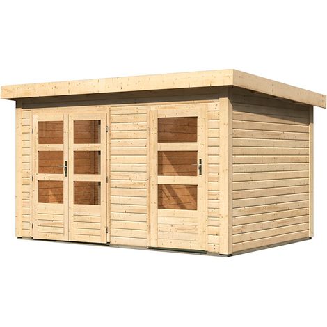 Karibu Gartenhaus Schönbuch Gartenhaus aus Holz, Holzhaus mit 38 mm Wandstärke, Blockbohlenhaus mit Montagematerial Naturbelassen