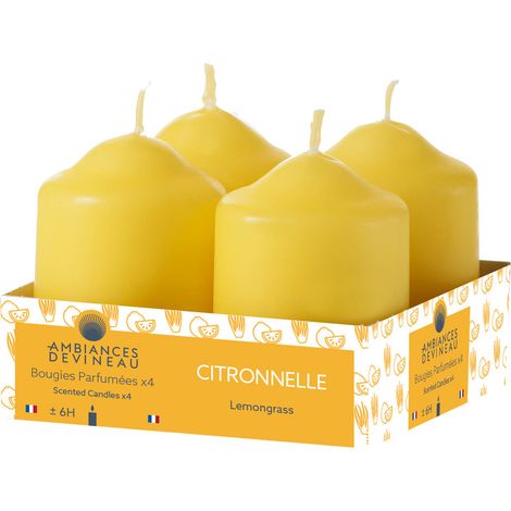 Candele di citronella D38 H56 confezione da 4 in vaschetta - Devineau