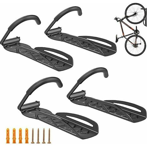 royaluxe -Porte Vélo Mural, [4 PCS] Crochets Utilitaires de Rangement de Garage Robuste, Vertical Attelage avec Bande en Caoutchouc Antidérapant, Facile à Crocher/Détacher, Supporter 66 lbs - Noir (1/5)
