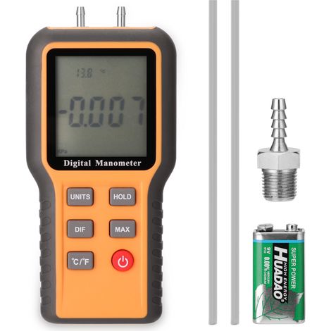 Manometro digitale LCD, visualizzazione °C/°F, 12 unità di pressione, misurazione temperatura interna e pressione tubazioni