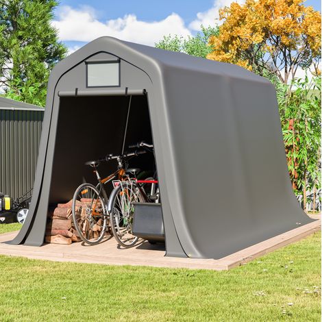 Cobertizo de almacenamiento 213x366x225 cm gris en PE y acero galvanizado con puerta enrollable