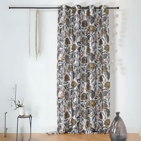 Voilage opaque et fleuri Jaune 150x240 cm (1/3)