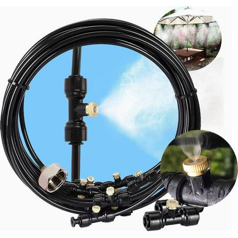 Kit de Brumisation Extérieur 10m, Système d'Irrigation par Pulvérisation d'Eau Rafraîchissant pour Jardin, Terrasse et Serre, Arroseur Automatique Anti-Moustiques pour Plantes et Fleurs-x