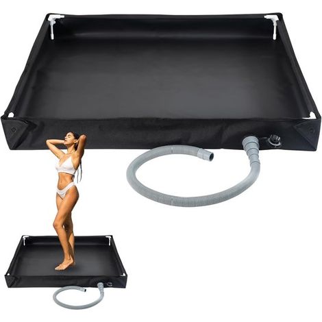 Receveur de douche pliable - 80 x 80 x 10 cm - Imperméable et pliable, idéal pour le camping sauvage. Convient également pour les tentes intérieure et extérieure. Noir.