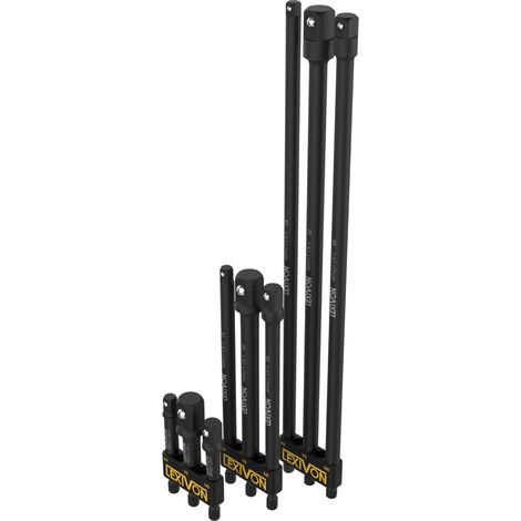Jeu de 9 adaptateurs porte douille 3" 6" 12"= 7.5 15 et 30cm long, Entraînement 6 pans (1/4" = 6,35, 1/2" = 9.5, 3/8" = 12,7mm) Socket Adaptor Converter Set, tournevis porte-embout, perceuse visseuse (1/5)