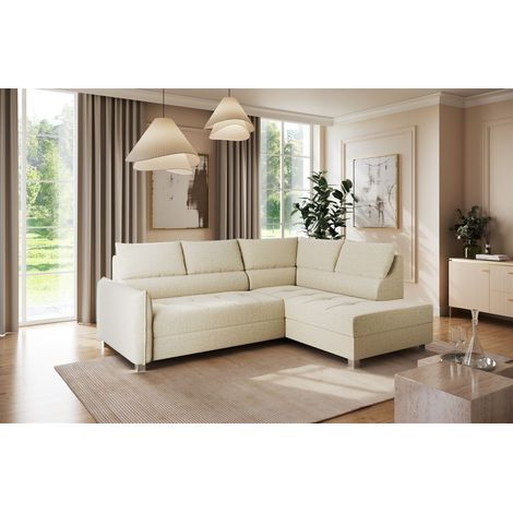 Ecksofa Schlafsofa Sofa MARNO in Stoff Vogue Creme Ottomane Rechts (1/4)