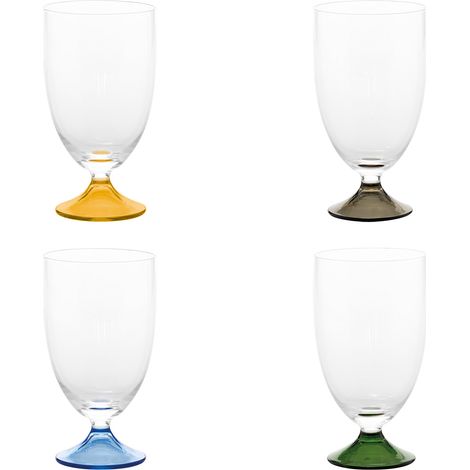 Zafferano Lot de 4 Verres à Eau Maestro en verre soufflé à la bouche avec base colorée assortie, design vénitien contemporain sans pied, 4 pièces