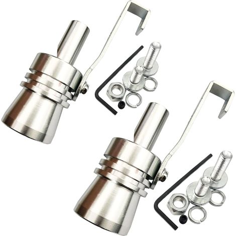 Lot de 2 silencieux d'échappement universels XL en alliage d'aluminium, son turbo, sifflet de voiture, couleur argent (1/5)