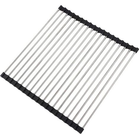 ZVD-Egoutoire Vaisselle Cuisine, Egouttoir Vaisselle Pliable, Egoutoire Vaisselle Cuisine INOX, Égouttoir à Vaisselle de Comptoir pour Évier, Tapis Egouttoir Vaisselle, 43 x 35 cm - (1/4)