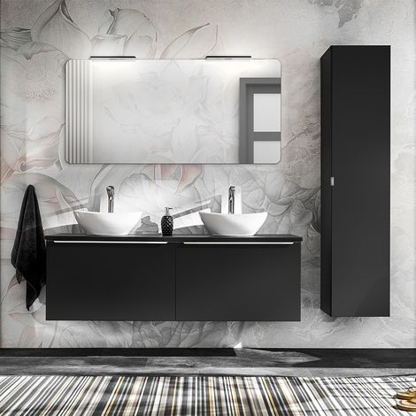 Conjunto mueble lavabo doble 160cm y columna Éros Negro