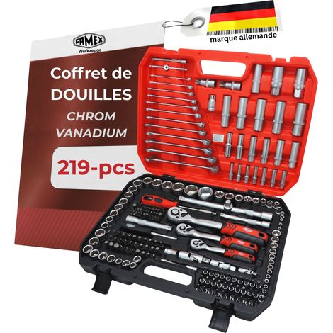 FAMEX 555-50 Coffret à outils avec douilles et cliquets 1/2", 3/8", 1/4"