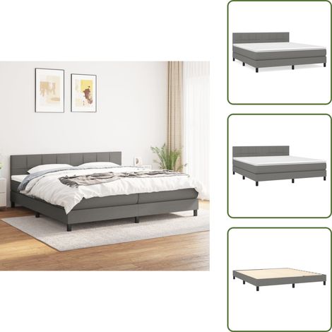 Sommier à lattes de lit avec matelas Gris foncé 180x200cm Tissu - Lit Double - Lit Tapissier - Literie - Matelas À Ressorts Ensachés - Tête De Lit Ajustable (1/5)