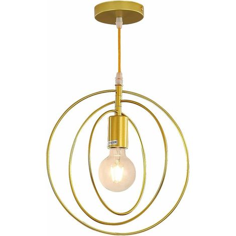 Suspension Luminaire Industriel Vintage Design E27, Éclairage de Plafond Rétro Longueur 150CM, Lustre Abat Jour Métal pour Chambre Salon Couloir Cuisine Salle de Bain Balcon (Doré) (1/5)