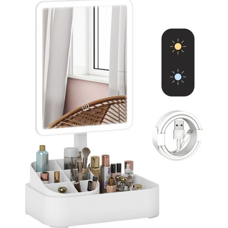 Specchio trucco LED ricaricabile con box contenitore, rotazione 180°, bianco HAVRYA (1/5)