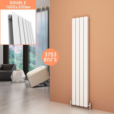 ELEGANT 1600 x 300 mm Designer White Vertical Column Radiator High Heat Output Double Flat Panel Heater Radiators + White Thermostatic Radiator Valves (1/5)