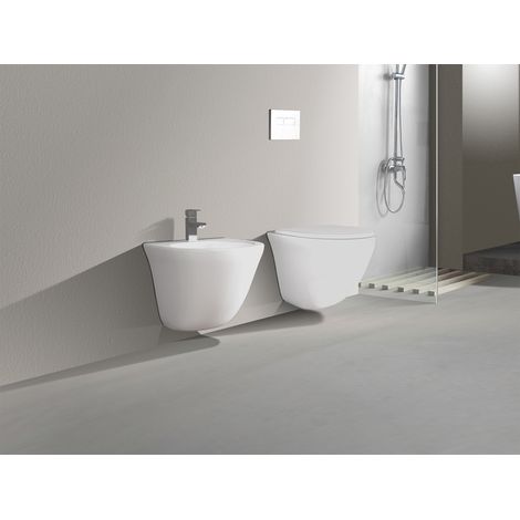 NALA Coppia Sanitari Sospesi Rimless Senza Brida Serie Flipper Coprivaso Soft-Close Incluso