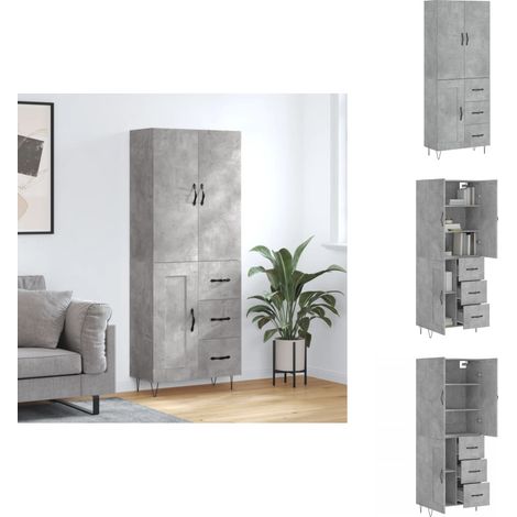 Buffet haut Gris béton 69,5x34x180 cm Bois d'ingénierie - Buffet Design Moderne - Meuble Rangement Gris - Armoire Haute - Buffet Cuisine - Mobilier Salon (1/5)
