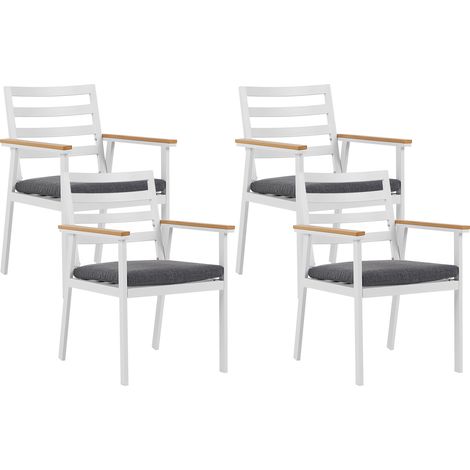 Conjunto de 4 sillas de jardín de metal aluminio blanco gris oscuro recubrimiento en polvo cojines de asiento cremallera exterior Cavoli (1/5)