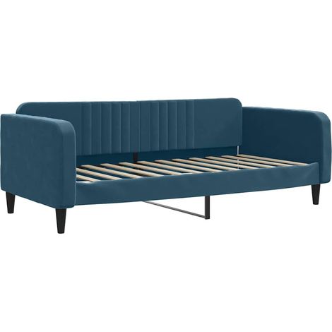 Lit simple Lit adulte Lit de repos sans matelas bleu 90x200 cm velours (1/5)