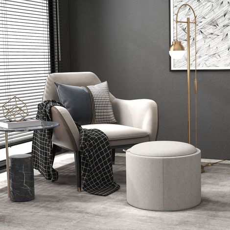 Tabouret Ottoman Rembourré - Rangement Caché - 56 cm x 56 cm x 42 cm - Linge - Couvercle Réversible - Gris Clair + Naturel - Moderne