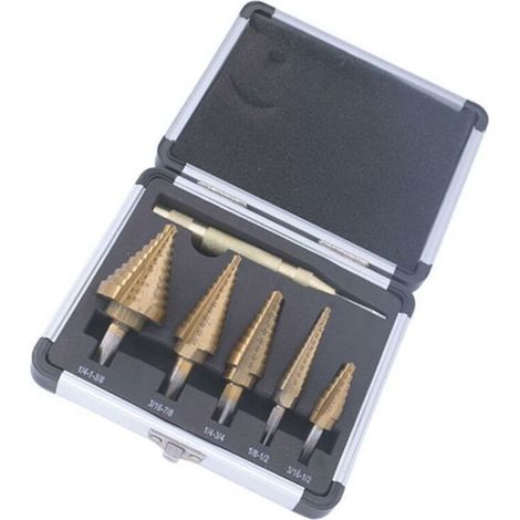 Acier rapide Perceuse pagode britannique Poignée triangulaire Ouvre-trou plaqué titane Ensemble de 6 pièces Ensemble de 6 pièces Boîte en aluminium de forets britanniques (1/5)