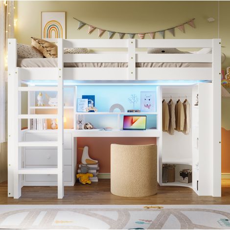 cama 90x200 con escritorio y armario de pino OKMYHOME (1/5)